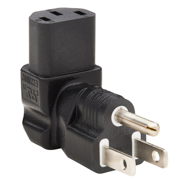 Tripp Lite Down-Angled NEMA 5-15P to C13 Power Cord Adapter - 10A, 125V, Black P006-000-DA 037332217998