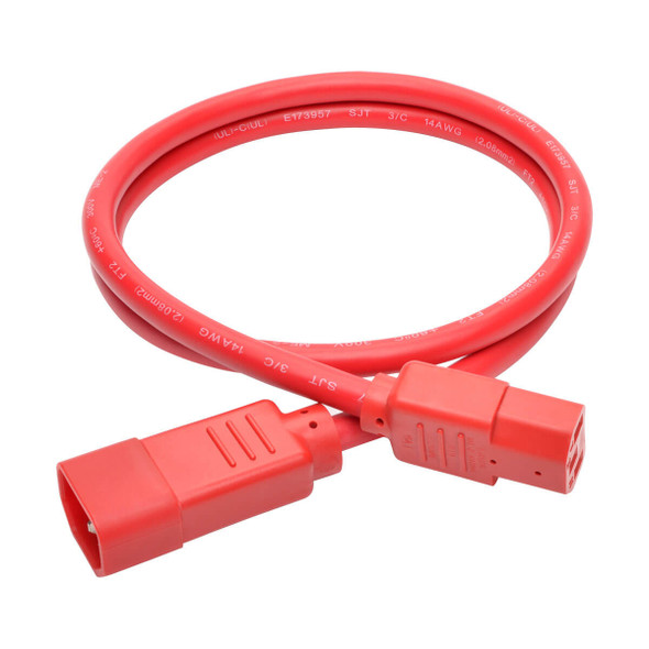 Tripp Lite P005-003-ARD Heavy-Duty PDU Power Cord, C13 to C14 - 15A, 250V, 14 AWG, 3 ft. (0.91 m), Red P005-003-ARD 037332199003