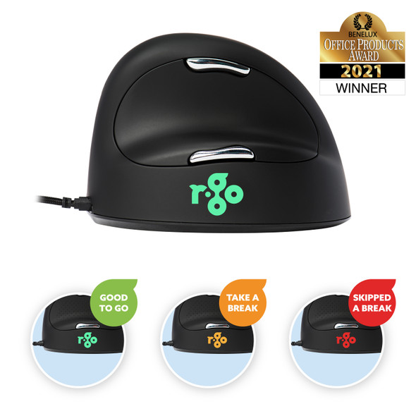 R-Go Tools R-Go HE Break Mouse, Ergonomic mouse, Anti-RSI software, Large (Hand Size above 185mm), Right Handed, Wired RGOBRHEMLR 8719274490616