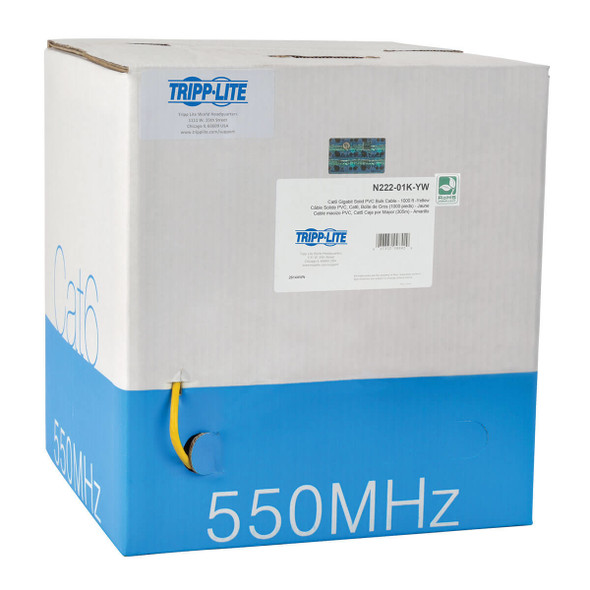 Tripp Lite N222-01K-YW Cat6 Gigabit Solid Core UTP PVC Bulk Ethernet Cable, Yellow, 1000 ft. (304.8 m), TAA N222-01K-YW 037332196613