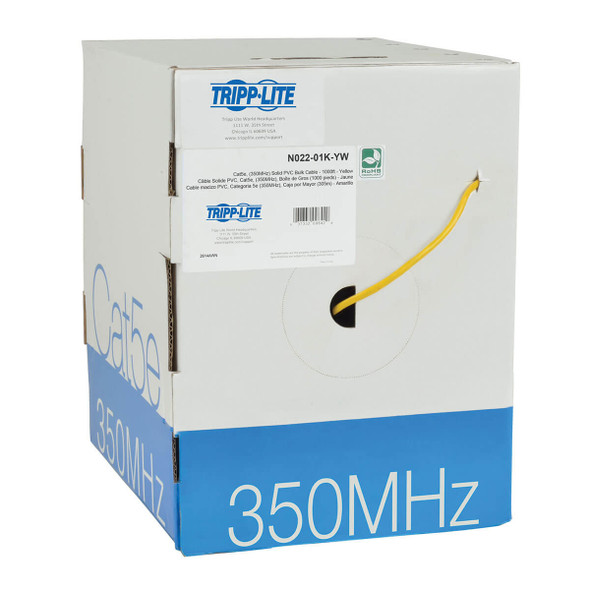 Tripp Lite N022-01K-YW Cat5e 350 MHz Solid Core (UTP) PVC Bulk Ethernet Cable - Yellow, 1000 ft. (304.8 m), TAA N022-01K-YW 037332196699