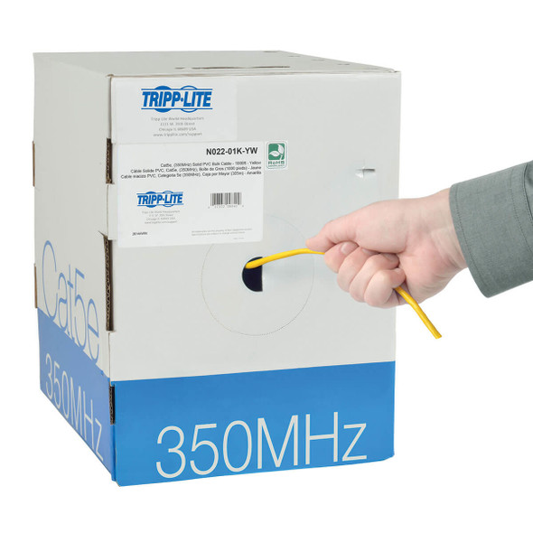 Tripp Lite N022-01K-YW Cat5e 350 MHz Solid Core (UTP) PVC Bulk Ethernet Cable - Yellow, 1000 ft. (304.8 m), TAA N022-01K-YW 037332196699