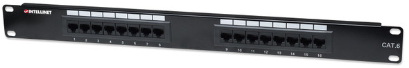 Intellinet Patch Panel, Cat6, UTP, 16-Port, 1U, Black 519526 766623519526