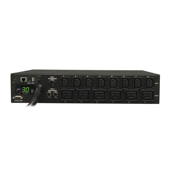 Tripp Lite 5.8kW Single-Phase Switched PDU, 208/240V Outlets (8 C13 & 6 C19), L6-30P, 15ft Cord, 2U Rack-Mount PDUMH30HV19NET 037332153753