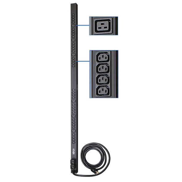 Tripp Lite 5/5.8kW Single-Phase 208/240V Basic PDU, 38 Outlets (32 C13 and 6 C19), NEMA L6-30P Input, 3.05 m (10-ft.) Cord, 0U Vertical PDUV30HV 037332138910