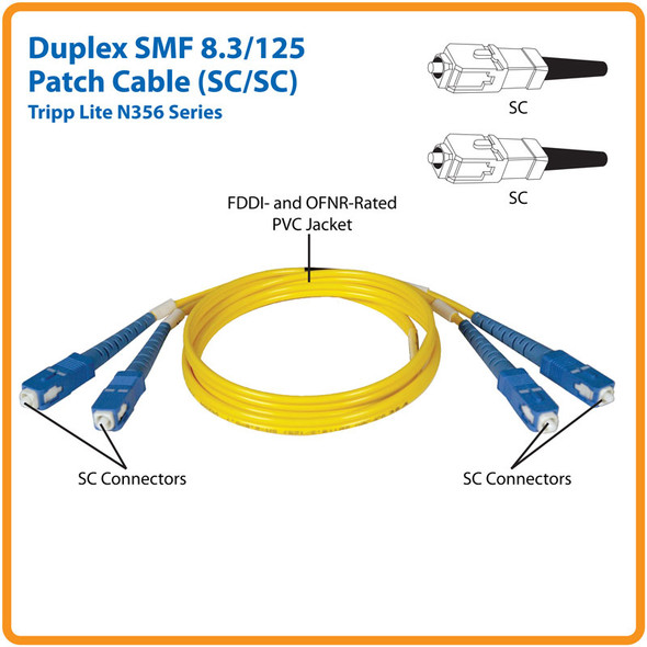 Tripp Lite N356-01M Duplex Singlemode 9/125 Fiber Patch Cable (SC/SC), 1M (3 ft.) N356-01M 037332122445