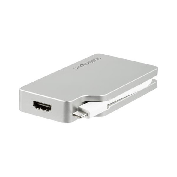 StarTech.com USB C Multiport Video Adapter with HDMI, VGA, Mini DisplayPort or DVI - USB Type C Monitor Adapter to HDMI 1.4 or mDP 1.2 (4K) - VGA or DVI (1080p) - Silver Aluminum 42829