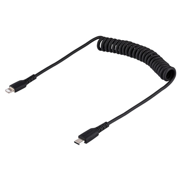 StarTech.com 20in / 50cm USB C to Lightning Cable, MFi Certified, Coiled iPhone Charger Cable, Black, Durable TPE Jacket Aramid Fiber, Heavy Duty Coil Lightning Cable RUSB2CLT50CMBC 065030893640