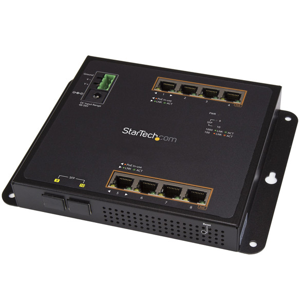 StarTech.com Industrial 8 Port Gigabit PoE+ Switch w/2 SFP MSA Slots - 30W - Layer/L2 Switch Hardened GbE Managed - Rugged High Power Gigabit Ethernet Network Switch IP-30/-40 C to 75 C IES101GP2SFW 065030871198