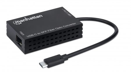 Manhattan USB-C to SFP Fibre Optic Converter, 5 Gbps (USB 3.2 Gen1 aka USB 3.0), Gigabit (1000 Mbps) Ethernet Optical Network Connection, Open SFP Slot, Equivalent to Startech US1GC30SFP, SuperSpeed USB, Fiber, Black, 153508 766623153508