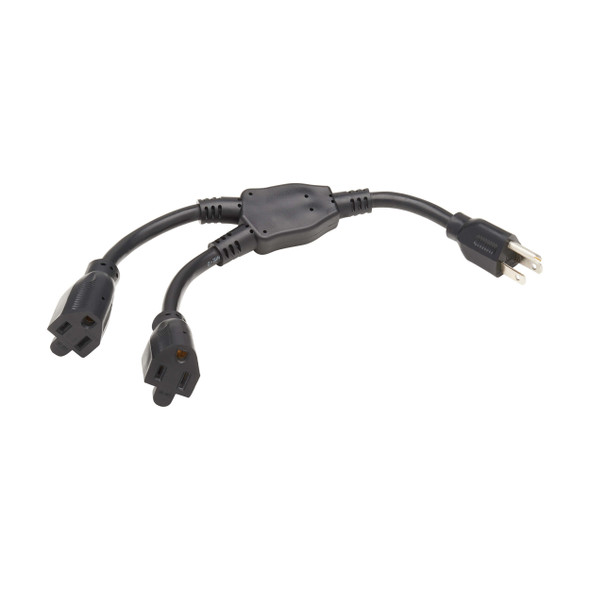 Tripp Lite Extension Cord Y Splitter, NEMA 5-15P to 2x NEMA 5-15R - Heavy Duty, 15A, 120V, 14 AWG, 1 ft. (0.3 m), Black P024-001-2 037332268532