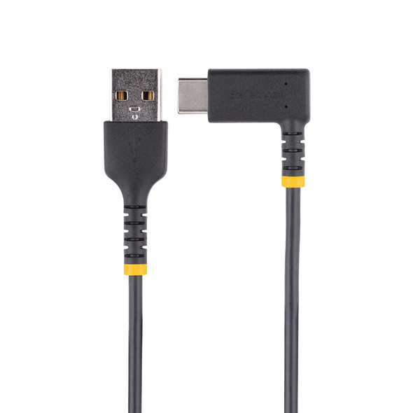 StarTech.com 1ft (30cm) USB A to C Charging Cable Right Angle - Heavy Duty Fast Charge USB-C Cable - Black USB 2.0 A to Type-C - Rugged Aramid Fiber - 3A - USB Charging Cord R2ACR-30C-USB-CABLE 065030893817