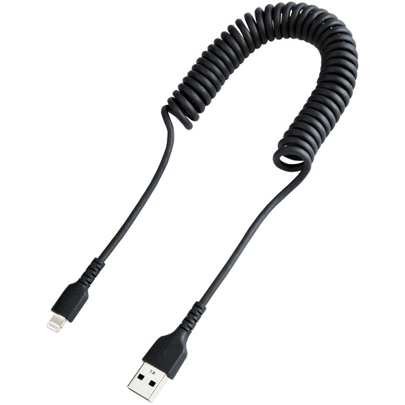 StarTech.com 1m (3ft) USB to Lightning Cable, MFi Certified, Coiled iPhone Charger Cable, Black, Durable TPE Jacket Aramid Fiber, Heavy Duty Coil Lightning Cable RUSB2ALT1MBC 065030893473