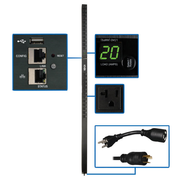 Tripp Lite 1.9kW Single-Phase Switched PDU with LX Platform Interface, 120V Outlets (24 5-15/20R), 10 ft. Cord w/L5-20P, 0U, TAA PDUMV20NETLX 037332205315