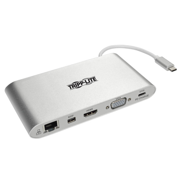 Tripp Lite U442-DOCK1 USB-C Dock, Dual Display - 4K HDMI/mDP, VGA, USB 3.2 Gen 1, USB-A/C Hub, GbE, Memory Card, 100W PD Charging U442-DOCK1 037332193834
