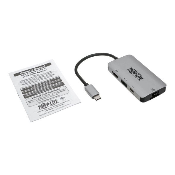 Tripp Lite U444-06N-H4GUSC USB-C Multiport Adapter - 4K HDMI, USB-A, GbE, 100W PD Charging, HDCP, Gray U444-06N-H4GUSC 037332238764