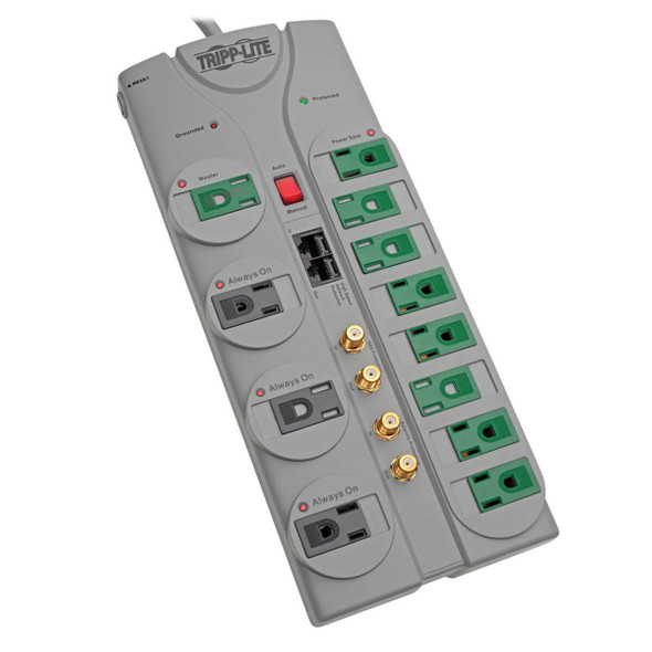 Tripp Lite Eco-Surge 12-Outlet Home/Business Theater Surge Protector, 10-ft. Cord, 3600 Joules - Accommodates 8 Transformers TLP1210SATG 037332152541