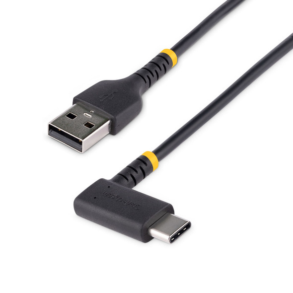 StarTech.com 3ft (1m) USB A to C Charging Cable Right Angle - Heavy Duty Fast Charge USB-C Cable - Black USB 2.0 A to Type-C - Rugged Aramid Fiber - 3A - USB Charging Cord R2ACR-1M-USB-CABLE 065030893824