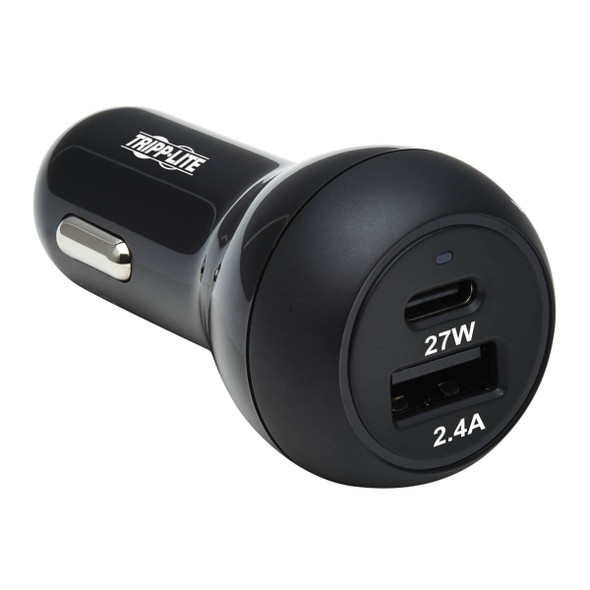 Tripp Lite U280-C02-39W-1B Dual-Port USB Car Charger with 39W Charging - USB-C (27W) PD 3.0, USB-A (12W), Black U280-C02-39W-1B 037332254085