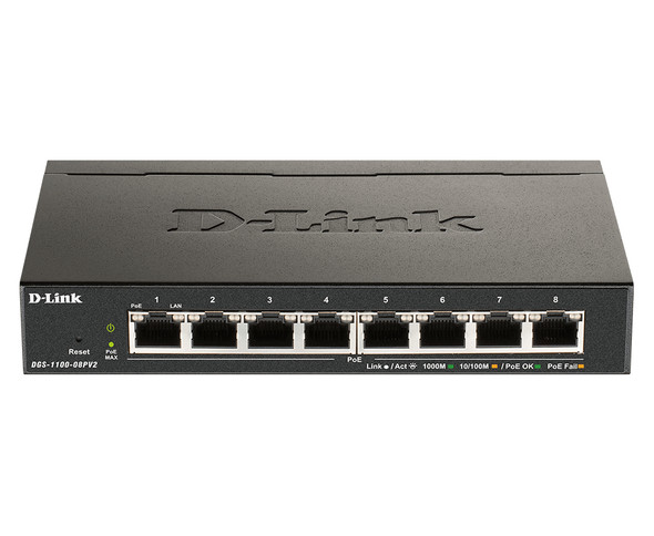 D-Link DGS-1100-08PV2 network switch Managed L2/L3 Gigabit Ethernet (10/100/1000) Power over Ethernet (PoE) Black DGS-1100-08P 790069453311