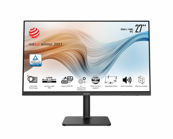MSI Monitor MODERNMD272QP Modern MD272QP 27 QHD IPS 2560x1440 1000:1 DP/HDMI Matte Black Retail MODERNMD272QP 824142283226
