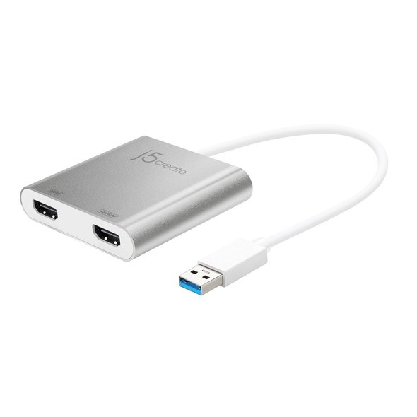 j5create JUA365 USB 3.0 to Dual HDMI Multi-Monitor Adapter, Silver 847626001840