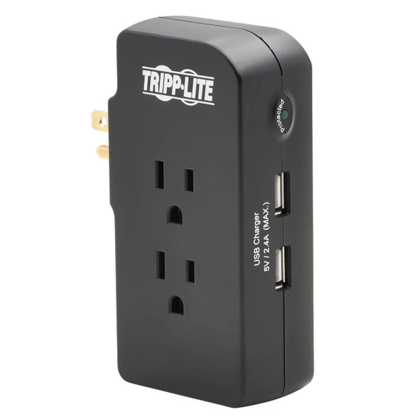 Tripp Lite Safe-IT 3-Outlet Surge Protector - 2 USB Ports, 5-15P Direct Plug-In, 1050 Joules, Antimicrobial Protection, Black 037332263575