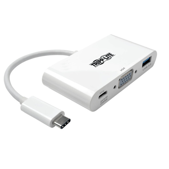 Tripp Lite U444-06N-VU-C USB-C to VGA Adapter with USB-A Port and PD Charging, White 037332193711