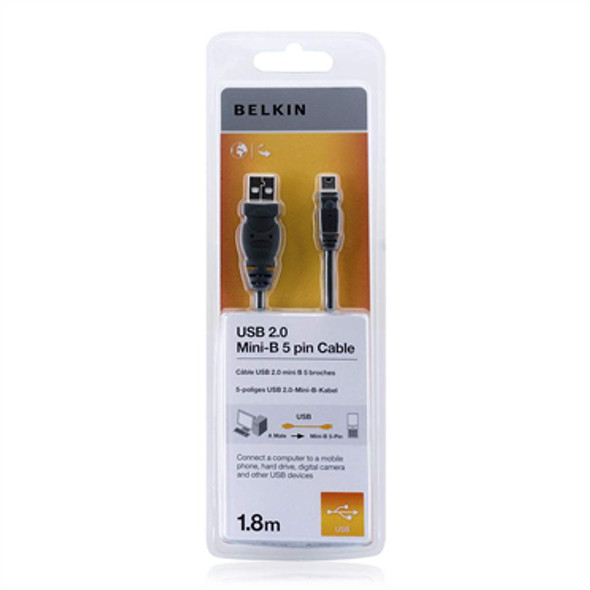 Belkin USB 2.0 A/Mini USB B, 1.8m USB cable USB A Mini-USB B Black 745883713356