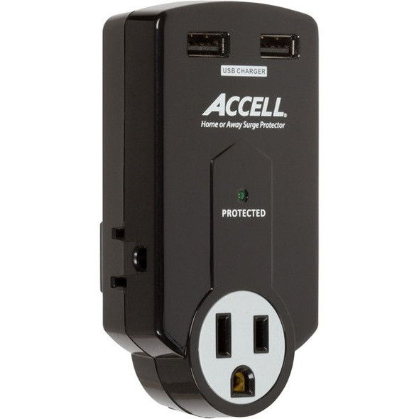 Accell D080B-011K Home or Away 3 Outlet Travel Surge Protector Black Retail