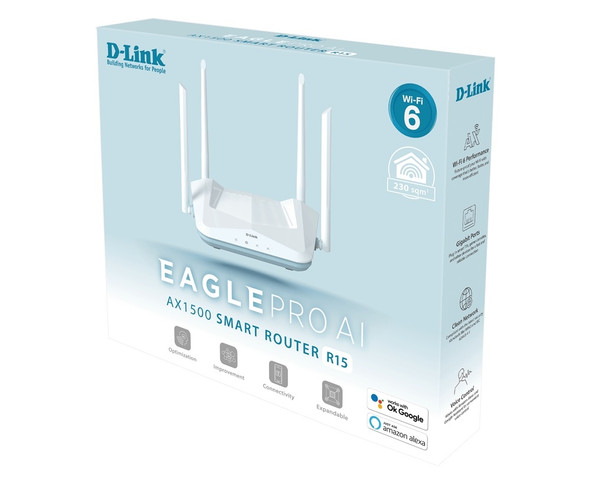 D-Link Router DLI_R15 AX1500 Mesh Wi-Fi6 Smart Router Dual-band 2x2 Retail