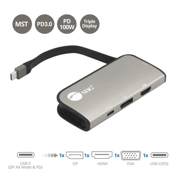 SIIG AC CB-TC0G11-S1 USB-C to Multi-Video MST Hub with PD 3.0 ZIP bag