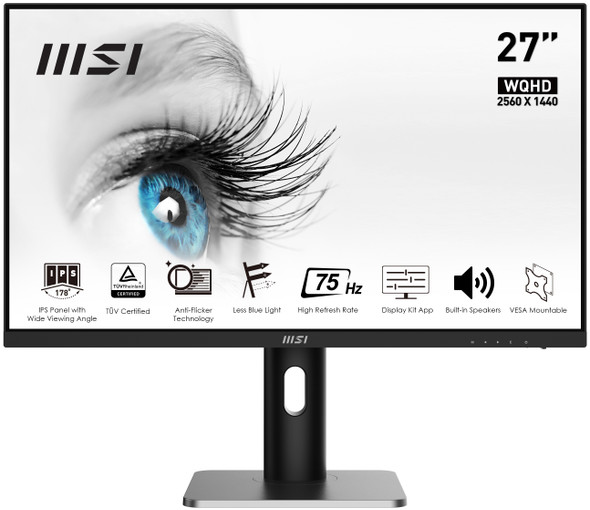 MSI PRO MP273QP computer monitor 68.6 cm (27") 2560 x 1440 pixels Wide Quad HD LED Black, Silver PROMP273QP 824142301982