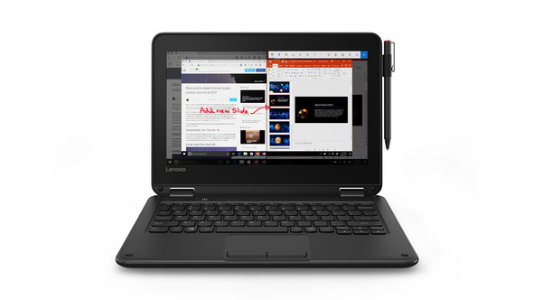 Lenovo 300e N3450 Hybrid (2-in-1) 29.5 cm (11.6") Touchscreen HD Intel Celeron 4 GB LPDDR4-SDRAM 64 GB eMMC Wi-Fi 5 (802.11ac) Windows 10 Pro Black 192158787824 81FY000SUS