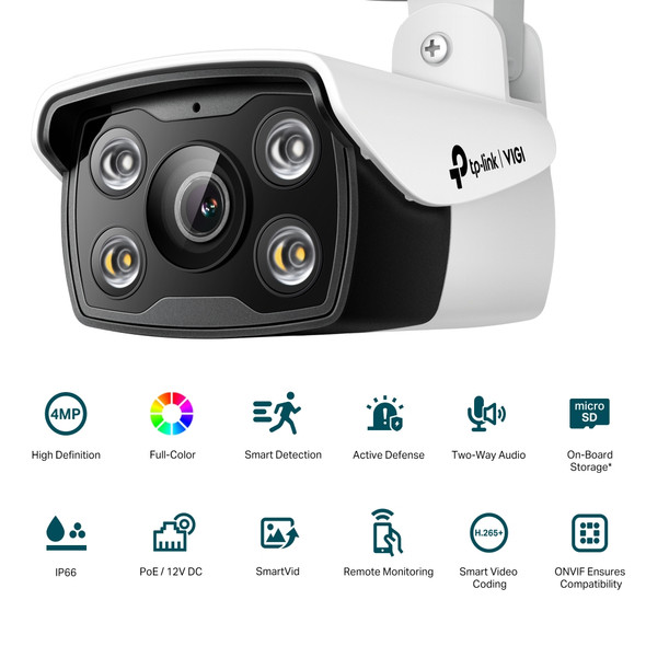 TP-Link VIGI 4MP Outdoor Full-Color Bullet Network Camera 840030708626