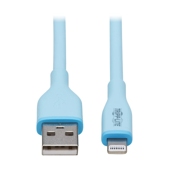 Tripp Lite M100AB-006-S-LB Safe-IT USB-A to Lightning Sync/Charge Antibacterial Cable (M/M), Ultra Flexible, MFi Certified, Light Blue, 6 ft. (1.83 m) 37332278265