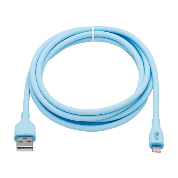 Tripp Lite M100AB-006-S-LB Safe-IT USB-A to Lightning Sync/Charge Antibacterial Cable (M/M), Ultra Flexible, MFi Certified, Light Blue, 6 ft. (1.83 m) 37332278265