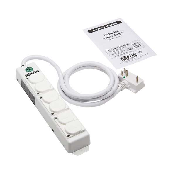 Tripp Lite Safe-IT UL 2930 Medical-Grade Power Strip for Patient Care Vicinity, 6 Hospital-Grade Outlets, Safety Covers, Antimicrobial, 6 ft. Cord, Dual Ground 037332262264