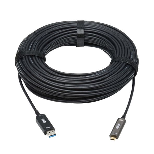 Tripp Lite U428F-20M-D3 USB-A to USB-C AOC Cable (M/M) - USB 3.2 Gen 2 (10Gbps) Plenum-Rated Fiber Active Optical - Data Only, Black, 20 m (66 ft.) 037332275042