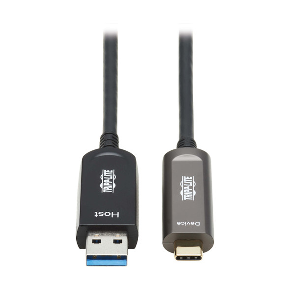 Tripp Lite U428F-15M-D321 USB-A to USB-C AOC Cable (M/M) - USB 3.2 Gen 2 (10Gbps) Plenum-Rated Fiber Active Optical - Data Only, Backward Compatible, Black, 15 m (49 ft.) 037332275066