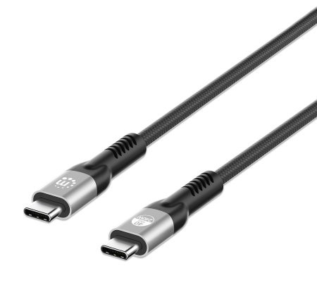 Manhattan USB-C to USB-C Cable (240W), 1m, Male to Male, Black, Thunderbolt 4, 40 Gbps (USB4 Gen 3x2), Extended Power Range (EPR) charging up to 240W, Lifetime Warranty, Polybag 766623356374
