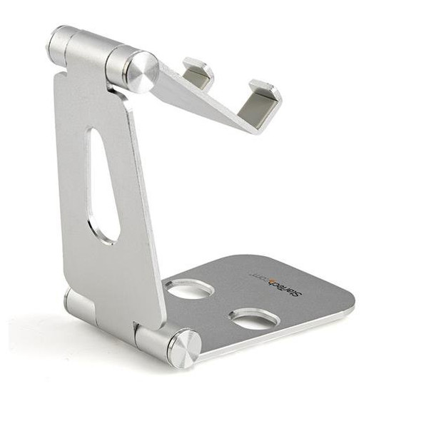 StarTech.com Phone and Tablet Stand - Foldable Universal Mobile Device Holder for Smartphones & Tablets - Adjustable Multi-Angle Ergonomic Cell Phone Stand for Desk - Portable - Silver 47055