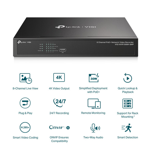 TP-Link NVR VIGI NVR1008H-8MP 8CH PoE 8MP Incoming Bandwidth 1xSATA Max10TB