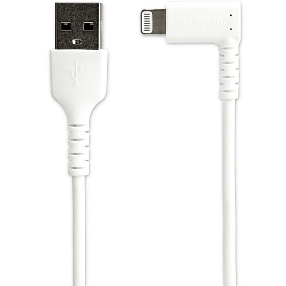 StarTech CB RUSBLTMM2MWR 6.6ft Angled Lightning to USB Cable Apple MFi White