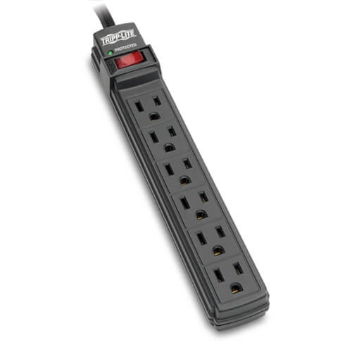 Tripp Lite Protect It! 6-Outlet Surge Protector, 6-ft. Cord, 360 Joules, 1 Diagnostic LED, Black Housing 48198