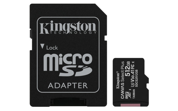 Kingston ME SDCS2 512GB 512GB micSDXC Canvas Select Plus 100R A1 C10 Card+ADP