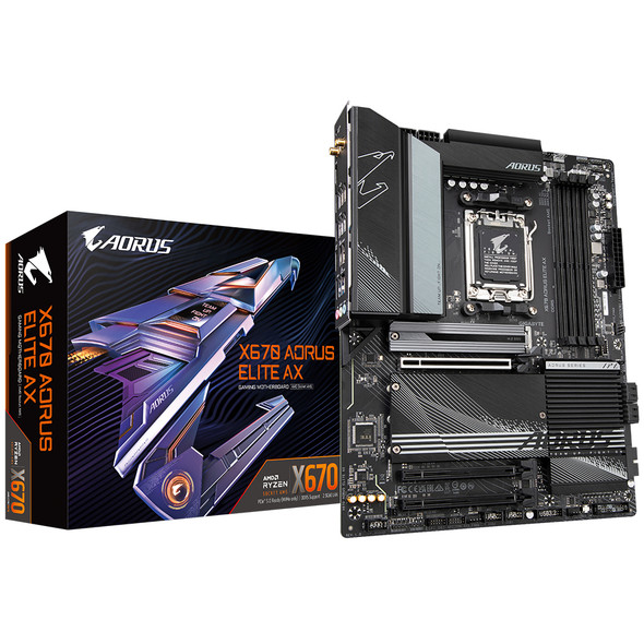 Gigabyte X670 AORUS ELITE AX Motherboard - Supports AMD Ryzen 8000 Series AM5 CPUs, 16*+2+2 Phases Digital VRM, up to 8000MHz DDR5 (OC), 1xPCIe 5.0 + 4xPCIe 4.0 M.2, Wi-Fi 6E, 2.5GbE LAN, USB 3.2 Gen2 889523033500