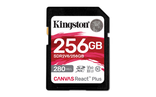 Kingston Technology 256GB Canvas React Plus SDXC UHS-II 280R/150W U3 V60 for Full HD/4K 740617340594