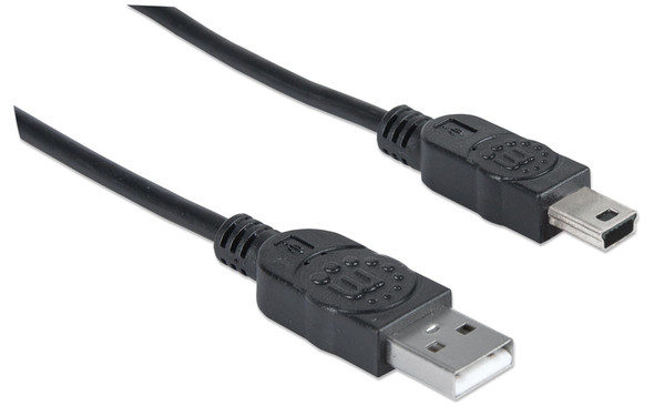 Manhattan USB-A to Mini-USB Cable, 1.8m, Male to Male, Black, 480 Mbps (USB 2.0), Equivalent to USB2HABM2M (except 20cm shorter), Hi-Speed USB, Lifetime Warranty, Polybag 766623333375