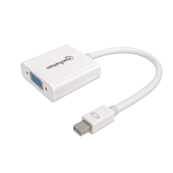 Manhattan Mini DisplayPort 1.2 to VGA Adapter Cable (Clearance Pricing), 1080p@60Hz, Active, White, 19.5cm, Male to Female, Equivalent to MDP2VGAW, Three Year Warranty, Polybag 766623322508